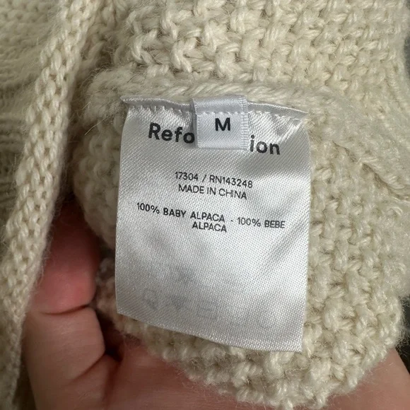 Reformation Ivory Mock Neck Baby Alpaca Cream Knit Sweater - Picture 4 of 8